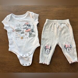 Disney Gray and Pink Minnie Mouse Bodysuit and Pants Set